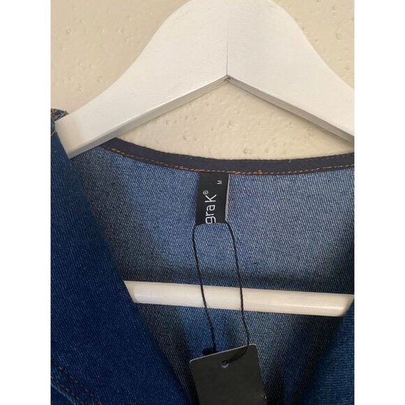 NWT Blue Denim Button-Up Dress With Belted Waist By Allega K - Size M - Picture 12 of 15